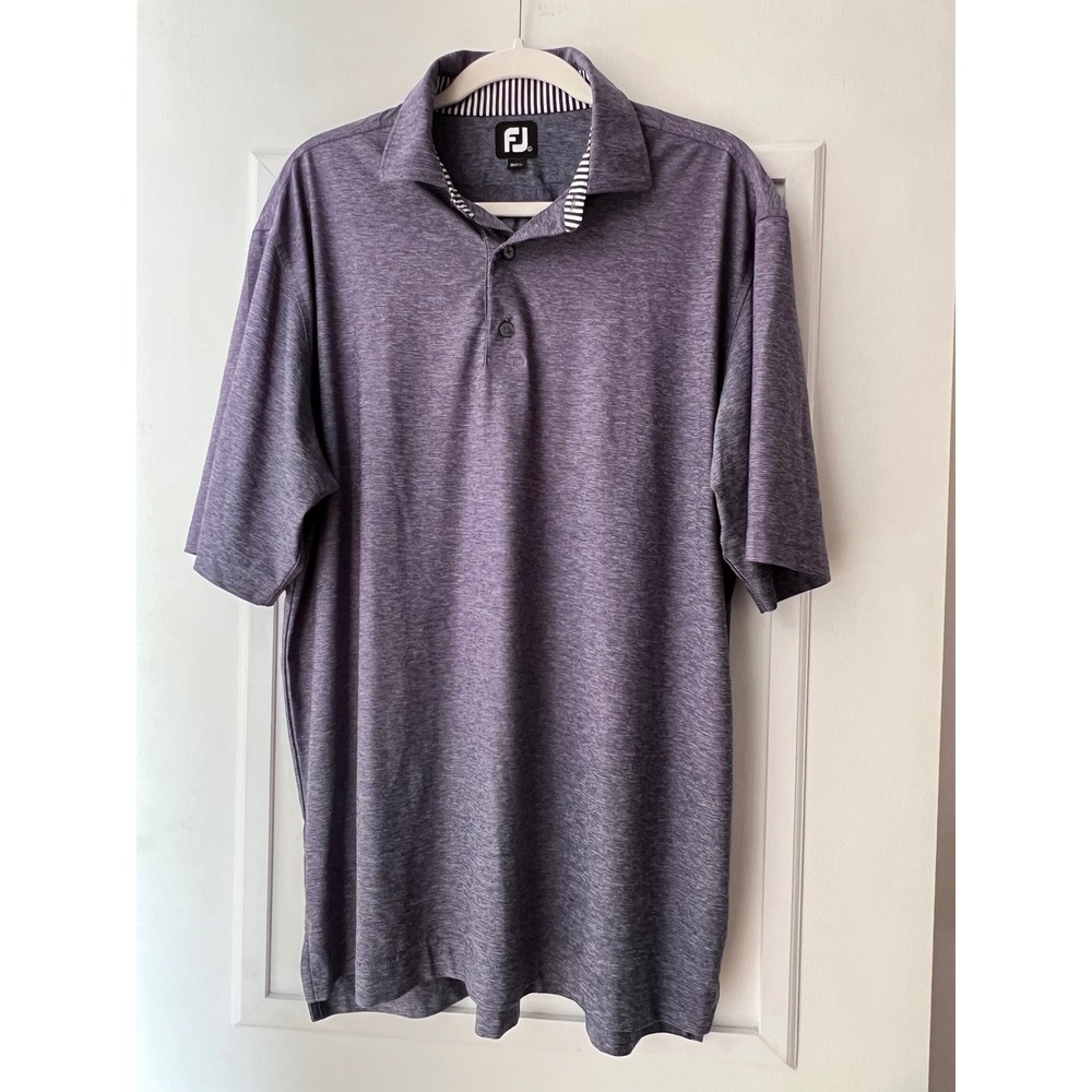 FootJoy Mens Heather Purple Performance Golf Polo Shirt Large FJ Striped Trim
